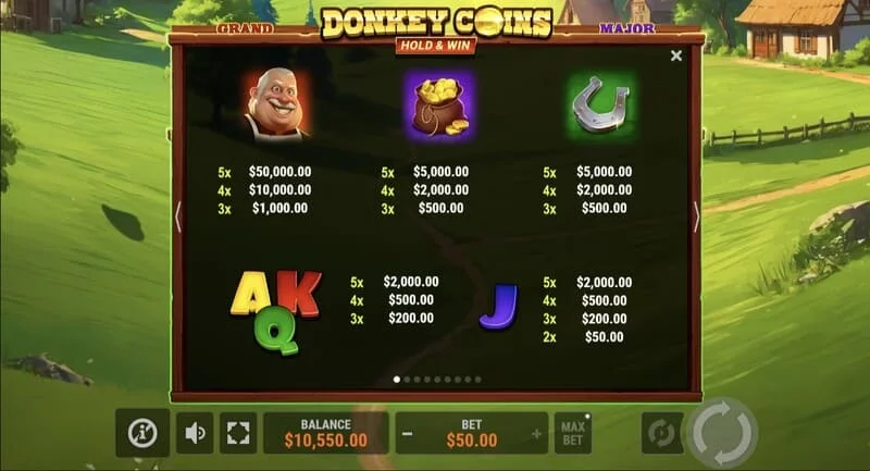 Donkey Coins Hold & Win - field with sticky Coin tokens
